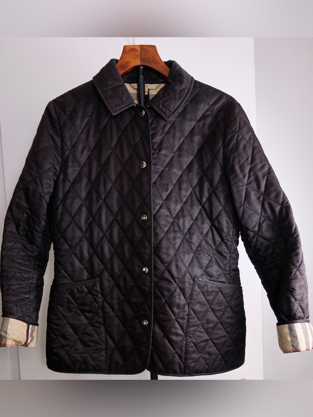 Burberry Brit Black Quilted Jacket Nova Check Lined Women’s Small